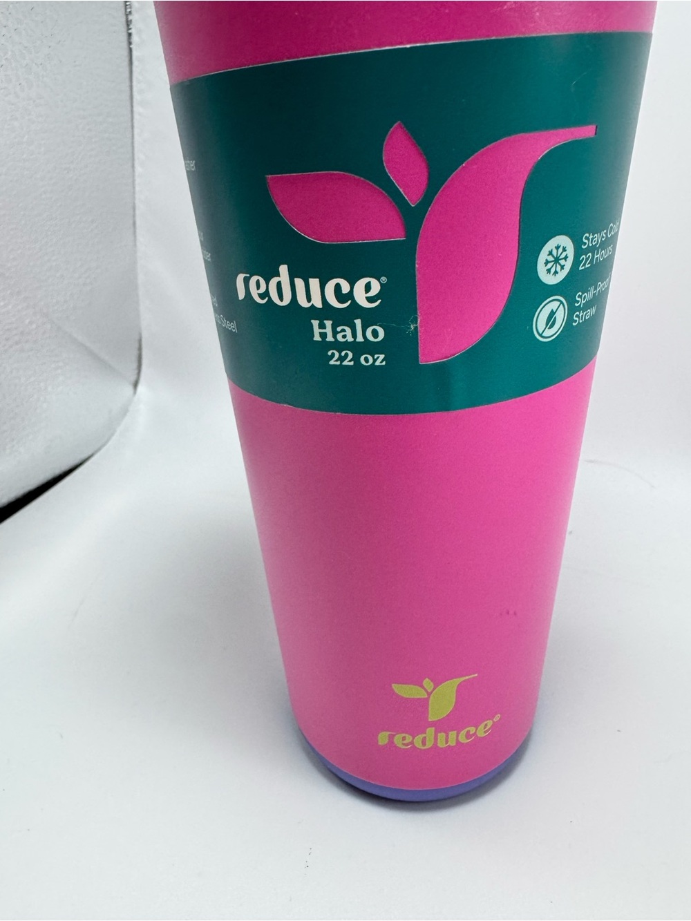 Reduce Halo 22 oz Pink Insulated Tumbler with Purple Lid and Yellow Straw - Picture 3 of 5